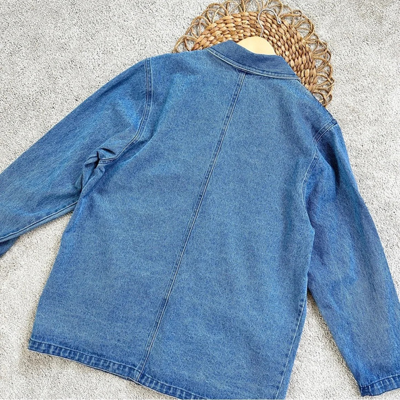 Apache Vintage Denim Single Breasted Blazer Jean Jacket Blue Y2K 80s Size L - Picture 5 of 10